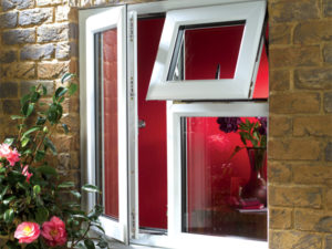 casement windows red wall