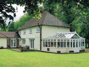 gable conservatory two storey home grass