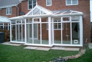 gable fronted conservatory white framework floor to ceiling windows