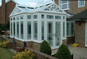 gable fronted conservatory brick two storey home